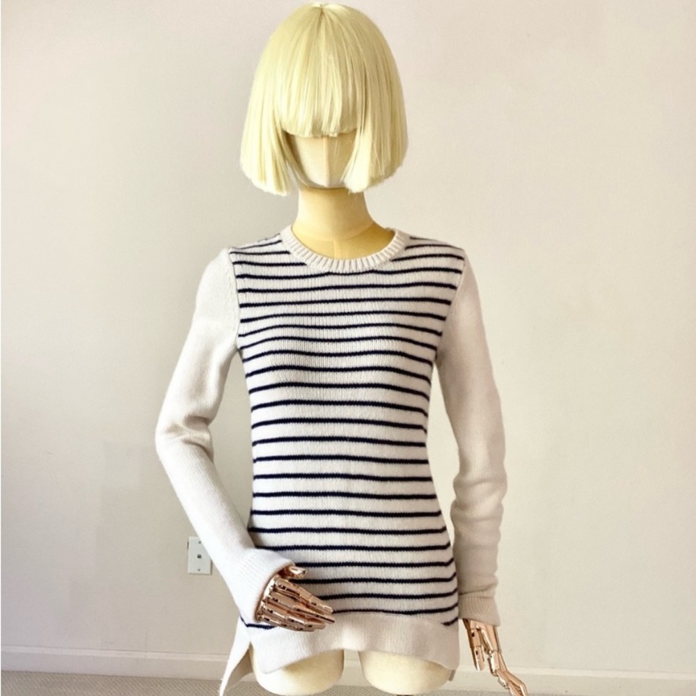 Derek Lam Neutrals Cream/ Black Cashmere Striped Pull On Sweater SZ S